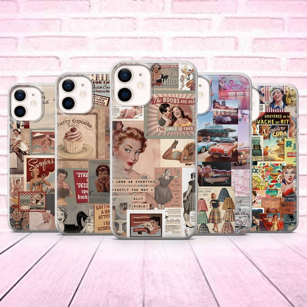 Retro Vintage Phone Case Aesthetic Collage Cover fit  for iPhone 13,12, 11 Pro, XR,XS,8+,7, Samsung A12, S20,S21, S22, A40, A51,iPhone15