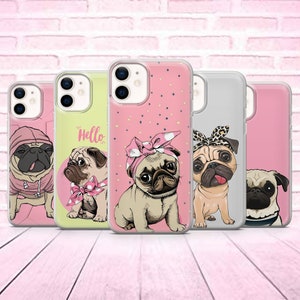 Etui na telefon Pug Cartoon Animal Cover pasuje do iPhone 13, 12, 11 Pro, XR, XS, 8+, 7, Samsung A12, S20, S21, S22, A40 A51, iPhone15