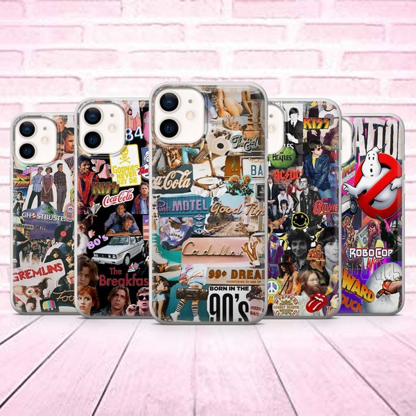 80s 90s Retro Phone Case Aesthetic Collage Cover adapté pour iPhone 11,12,13, 8+, XS, XR, Samsung S10 Lite, S21, S22 A50, A51,iPhone15