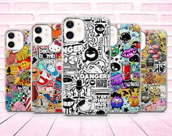 Collage artsy Phone Case Sticker Bomb Cover fit  for iPhone 13, 12, 11 Pro, XR, XS, 8+, 7, Samsung A12, S20,S21,S22,A40 A51,iPhone15