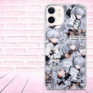 May include: A white phone case with a collage of images of a young man with white hair. The images are in a variety of poses and expressions. The text "It's easy to lose yourself, I know" and "YUMMY!" are also included in the collage.
