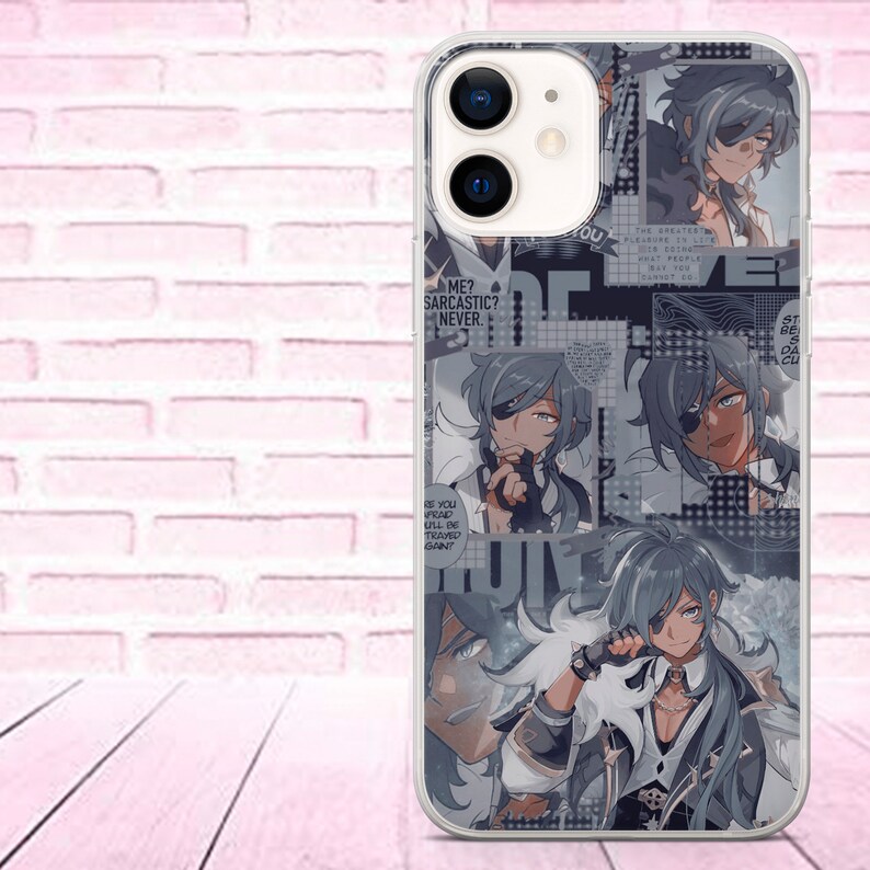 May include: A phone case with a white background and a collage of images of an anime character with blue hair. The character is wearing a white shirt and a black jacket. The text on the case reads "ME? SARCASTIC? NEVER." and "THE GREATEST PLEASURE IN LIFE IS DOING WHAT PEOPLE TELL YOU YOU CANNOT DO."