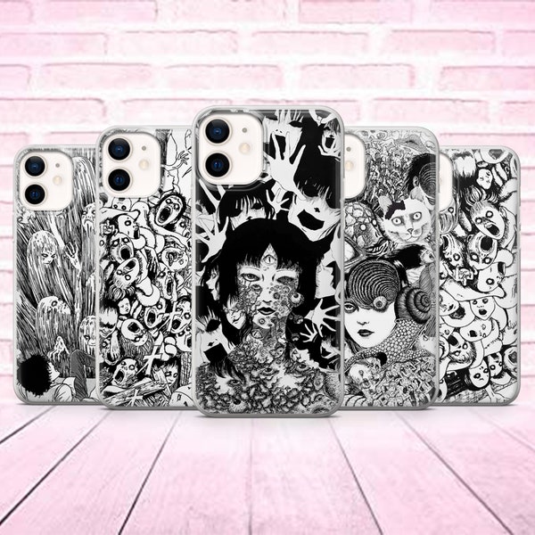 Junji Manga Phone Case Anime Japanese Horror Cover adapté pour iPhone 11,12,13, 8+, XS, XR, Samsung S10 Lite, S21, S22 A50, A51,iPhone15