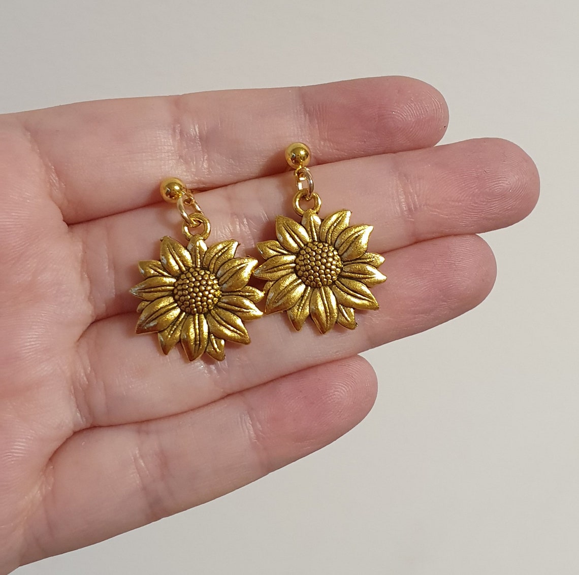 Golden Sunflower Drop Earrings | Etsy