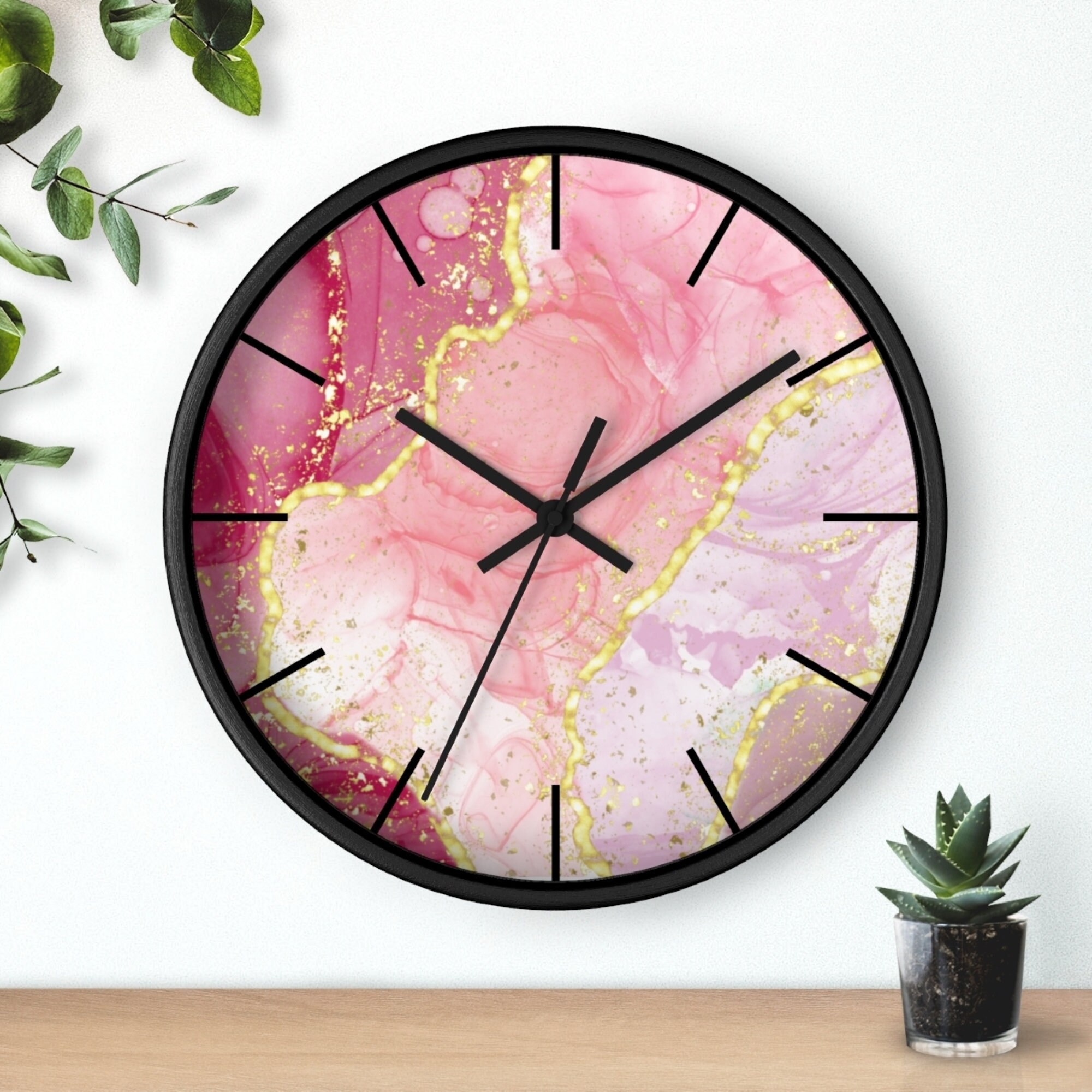 Pink & Glitter Ink Wall Clock / Living Room Clock Bedroom Etsy