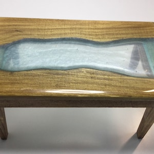 Dolls house dining table frosty resin river and wood unique handmade miniature