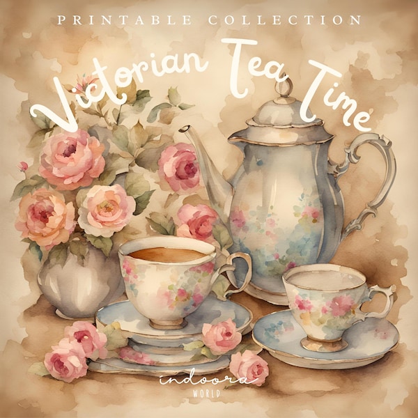 Vintage Printable Teatime Stationery: labels, tags, cake garlands & toppers - Victorian Tea Time, Cottagecore, Indoora World (DIGITAL)