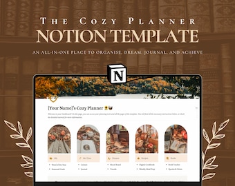 Notion Cozy Planner | Estetyczny szablon Notion: Organizuj, Marz, Prowadź dziennik i Osiągaj | Cottagecore Szablon Notion, Wszystko w jednym Planerze Życia