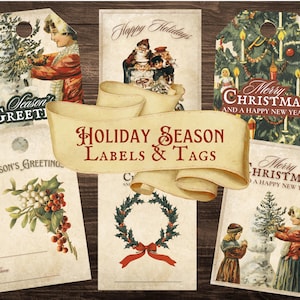 Etichette natalizie vintage stampabili, etichette regalo Cottagecore, etichette per le festività / DIGITALE
