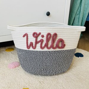 Cotton rope basket with name Small personalized maternity gift, baby gift, kids gift image 2