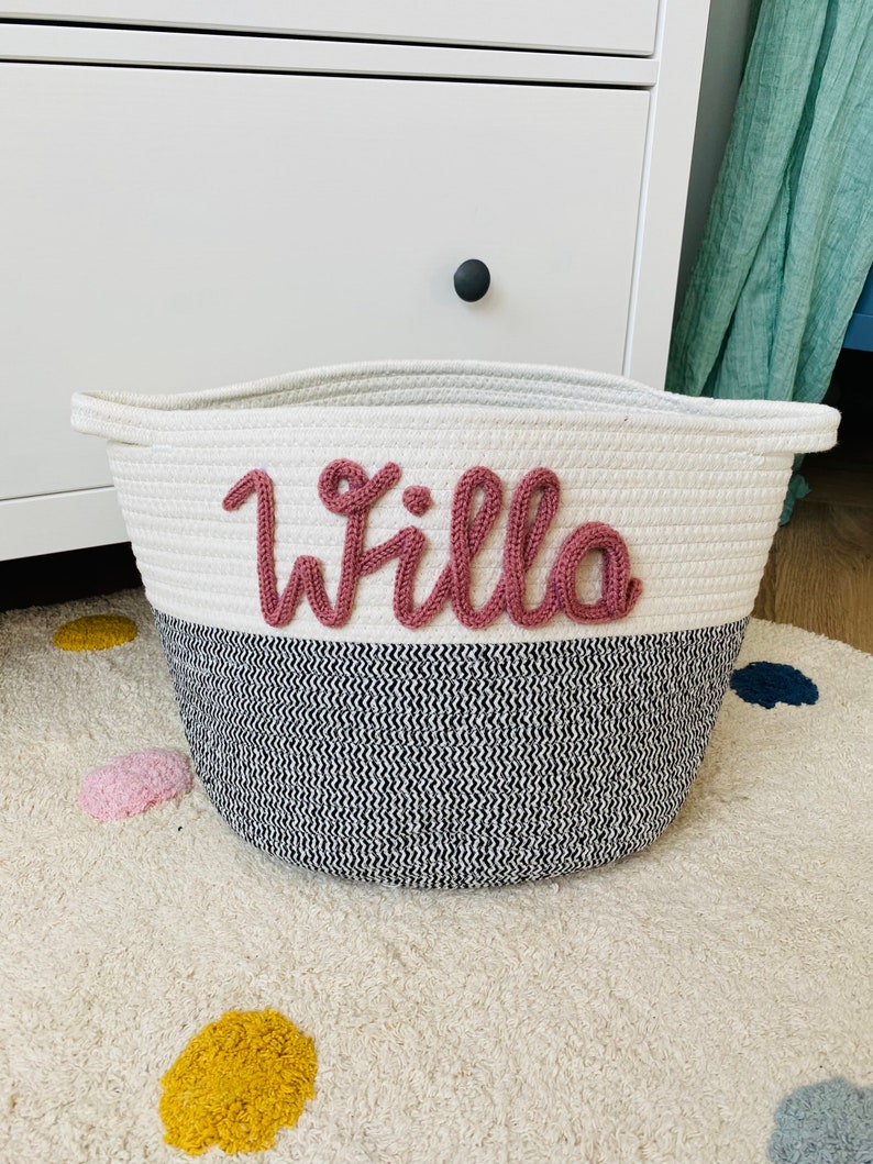 Cotton rope basket with name Small personalized maternity gift, baby gift, kids gift image 2