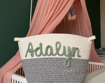 Cotton rope basket with name - Medium (personalized maternity gift, baby gift, kids gift)