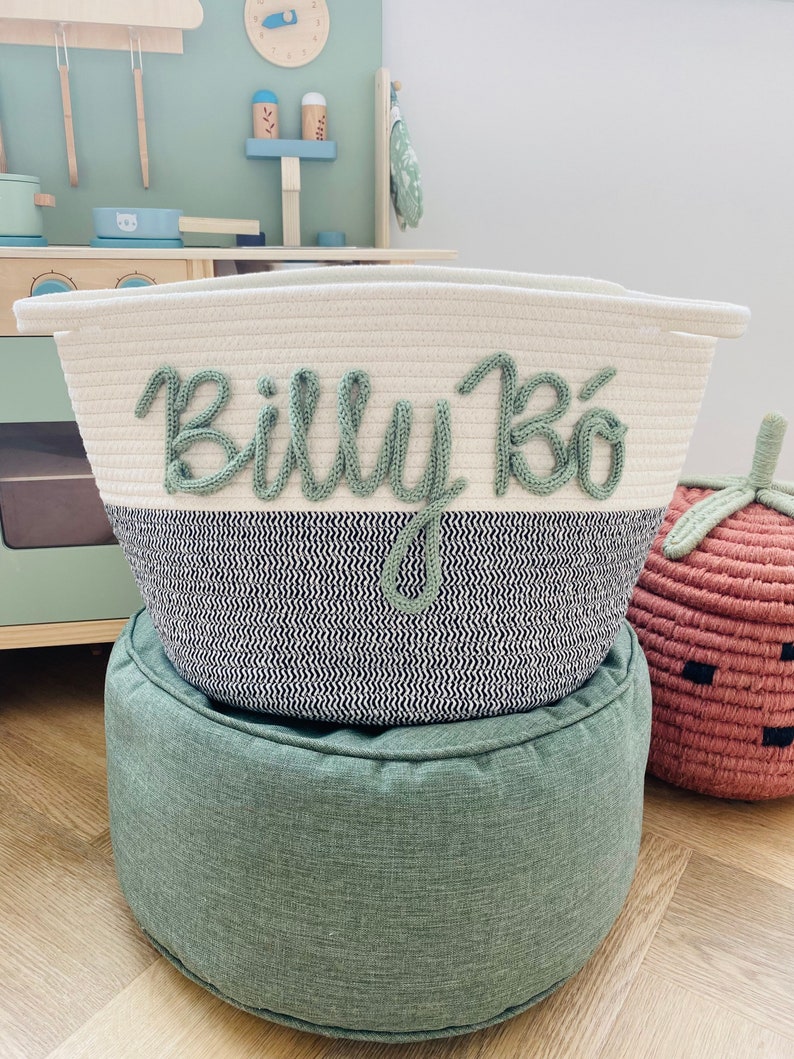 Cotton rope basket with name Small personalized maternity gift, baby gift, kids gift image 4