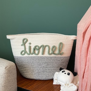 Cotton rope basket with name Small personalized maternity gift, baby gift, kids gift image 1