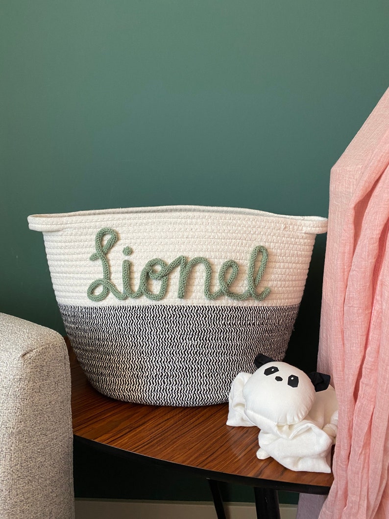 Cotton rope basket with name Small personalized maternity gift, baby gift, kids gift image 1