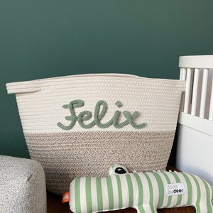 Cotton rope basket white/brown with name Large image 1