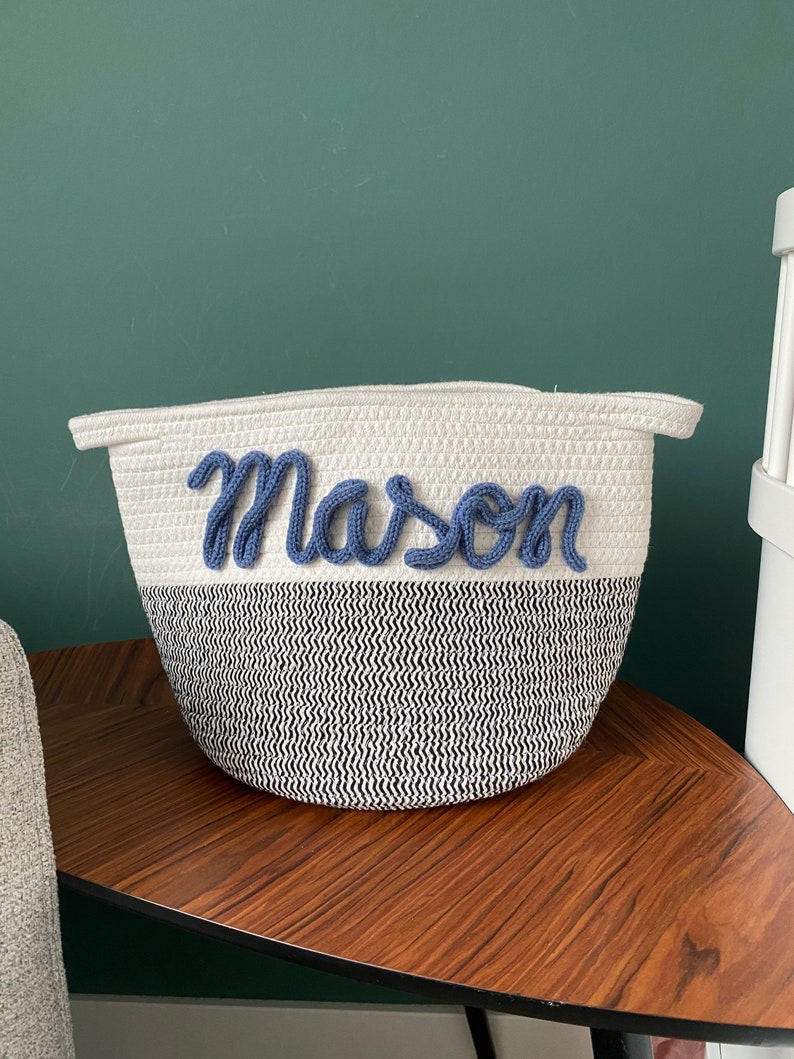 Cotton rope basket with name Small personalized maternity gift, baby gift, kids gift image 5