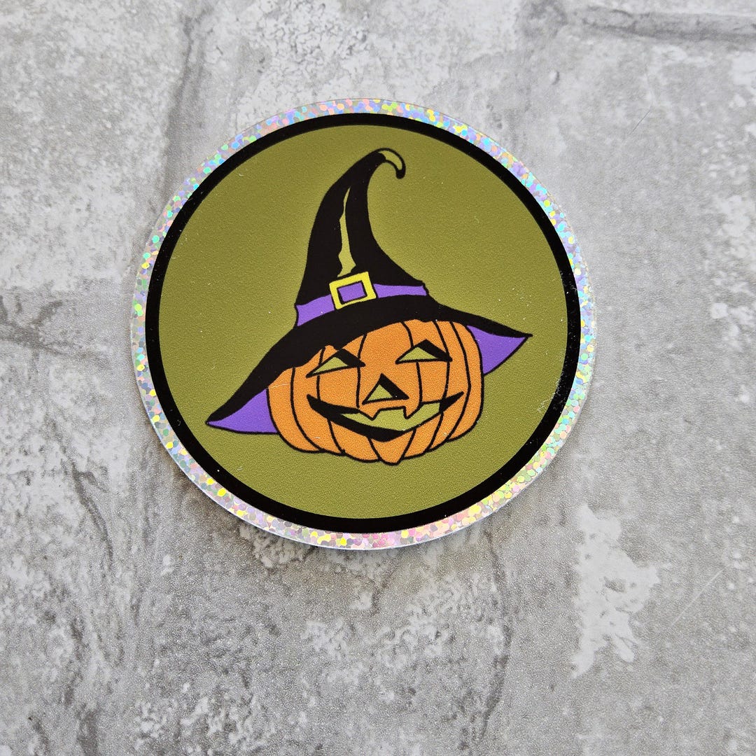 Round Jack O Lantern Halloween Die Cut Vinyl Sticker With Glitter ...