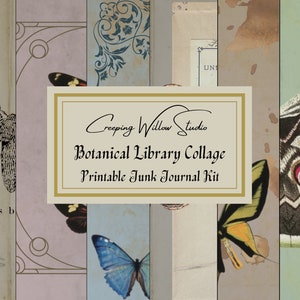 Vintage Botanical Printable Junk Journal Kit, Botanical Library Collage, Pages and Ephemera Digital Download