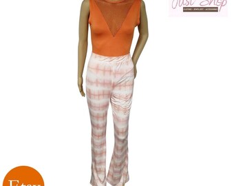 Retro Style Pink and White Tie Dye Flare Trousers (3 for 2 on all Clothing + FREE DELIVERY)