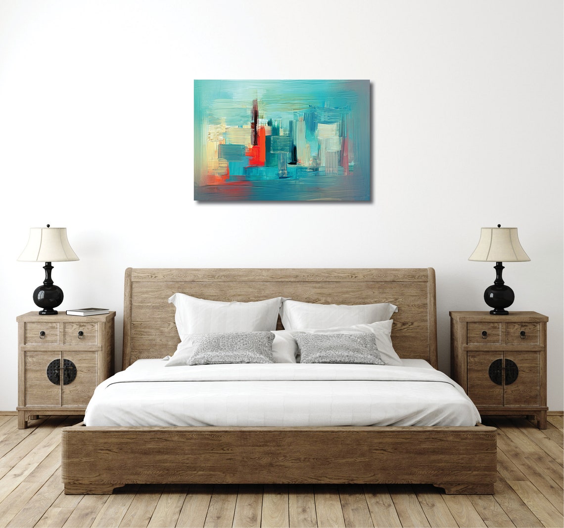 Abstract Wall Art Teal Blue Home Decor Living Room Bedroom Etsy UK
