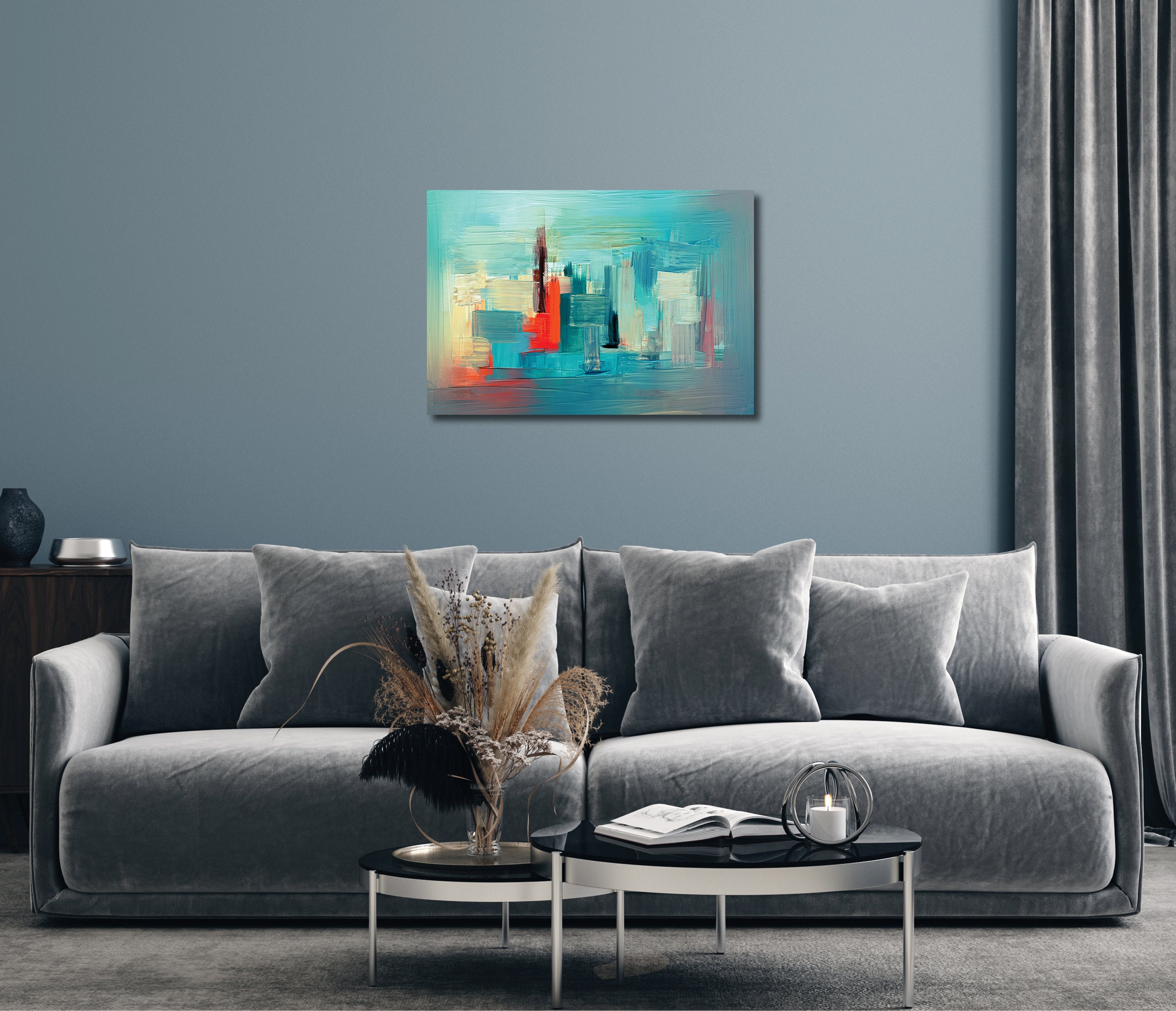 Abstract Wall Art Teal Blue Home Decor Living Room Bedroom Etsy UK
