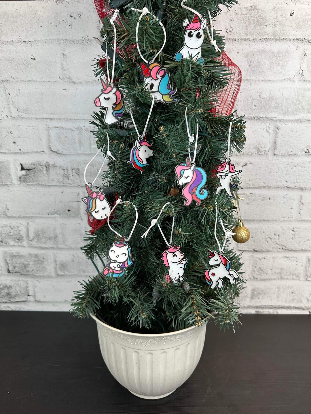 Pack of Unicorn Christmas Tree Decorations Ornaments Etsy