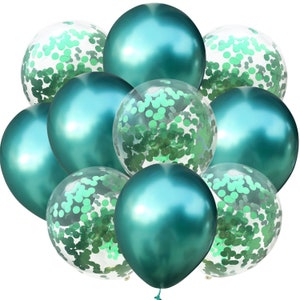 10 pack green balloons. 5 metallic green & 5 green confetti filled balloons anniversary children's birthday party any occasion wedding party