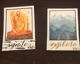 Polaroid Style Painting - single 3.5"x4.25" watercolor painting with calligraphy - custom made to order personalized photo paintings