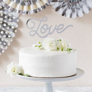 Love Cake Topper (Silver) - Wedding Cake Topper - Bridal Shower Décor - Engagement Party - Anniversary