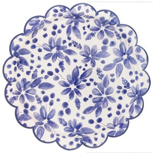 Blue Floral Paper Plates - Floral Plates - Bridal Shower Decorations