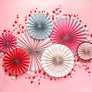 Valentine Party Fans  (8-Piece Set) - Bridal Shower Décor - Proposal Ideas - Sweet 16 - Paper Party Fans - Baby Shower Fans