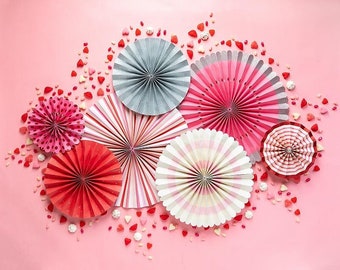 Valentine Party Fans  (8-Piece Set) - Bridal Shower Décor - Proposal Ideas - Sweet 16 - Paper Party Fans - Baby Shower Fans