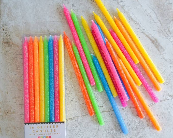Tall Neon Rainbow Birthday Candles set of 16 Birthday Cake Etsy