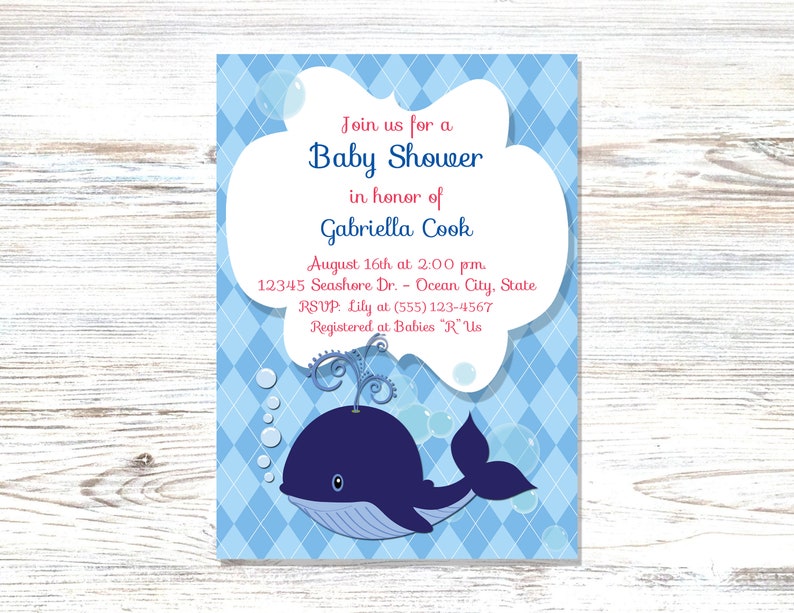Whale Baby Shower Invitation Ocean Baby Shower theme Baby Shower Printable Invitation Personal Digital Invitation