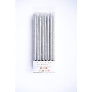Silver Glitter Candles (Set of 16) - Silver Cake Candles - Glitter Cake Candles - Birthday Candles - Tall Silver Candles - Fancy Candles