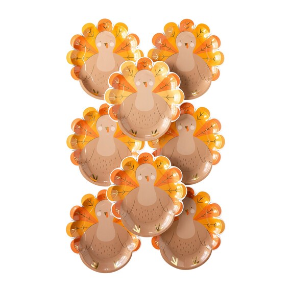 Thanksgiving Truthahn Pappteller & Servietten Set – 60-teilig, Herbstmotive, Für 20 Gäste