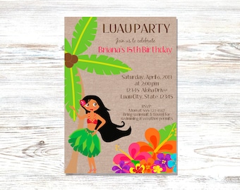 Luau Birthday Invitations - Luau Party - Tropical Birthday Invites - Hawaiian Luau Invitations - Luau Printable Invites - Hawaiian Theme
