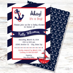 Nautical Baby Shower Invitation - Nautical Theme Shower - Sailing Baby Shower - Ahoy Baby Shower - Baby Shower Invites - Printable Invites
