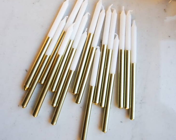 Gold Metallic Dipped Candles (Set of 16) - Fancy Cake Candles - Elegant Cake Candles - Trendy Cake Candles - Birthday Cake Candles