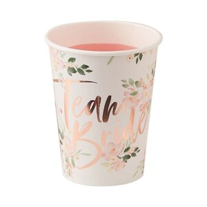 Team Bride Floral Paper Cups (9 oz.) - Bachelorette Party Décor - Team Bride Decorations - Rose Gold Team Bride Paper Cups