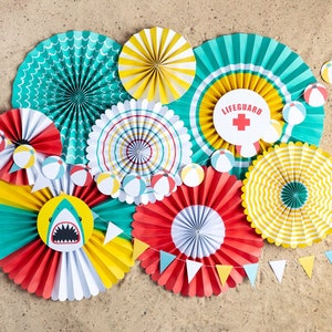 Pool Party Fans - Shark Party Backdrop - Pool Party Décor - Pool Party Ideas - Kids Pool Party - Shark Party Ideas
