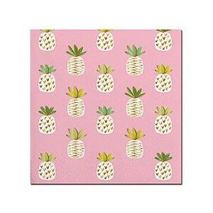 Pink Pineapple Gold Foil Beverage Napkins - Tropical Party Décor - Tiki Party Ideas - Luau Party