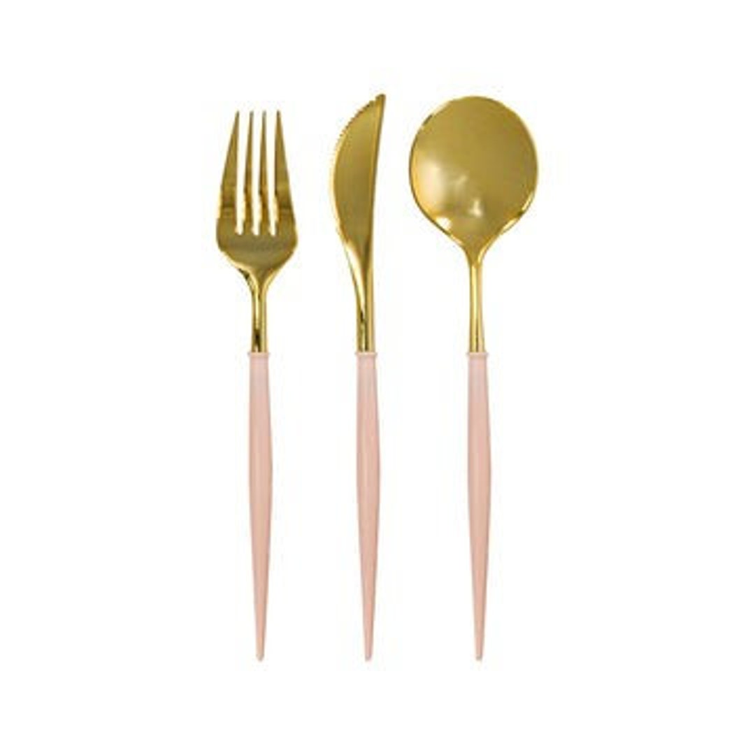 Blush & Gold Plastic Cutlery (24 Pieces) - Pink Party Supplies - Gold ...