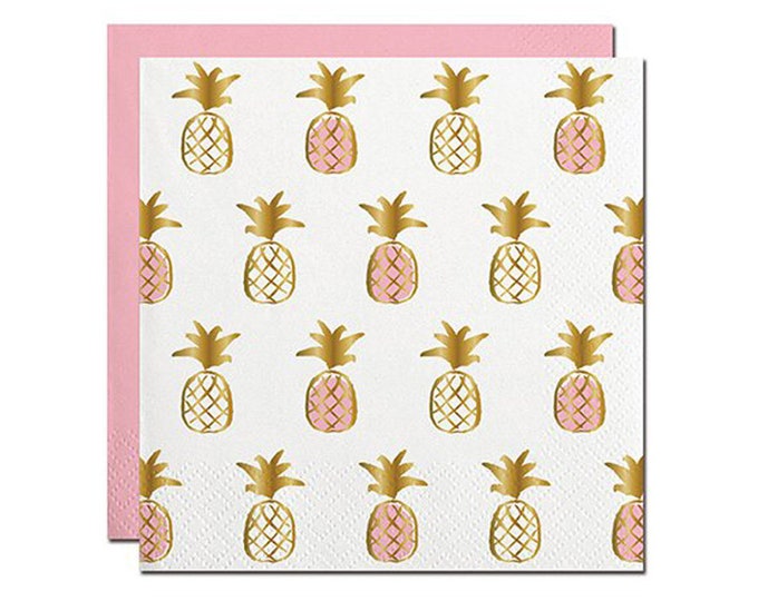 Gold Pineapple Beverage Napkins - Pineapple Birthday Decor - Luau Ideas - Tropical Party - Pineapple Party - Pineapple Napkins - (20 Count)