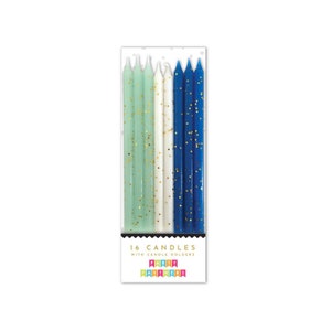 Blue Tones Glitter Candles (Set of 16) - Birthday Cake Candles - Specialty Cake Candles - Fancy Cake Candles - Blue Cake Candles