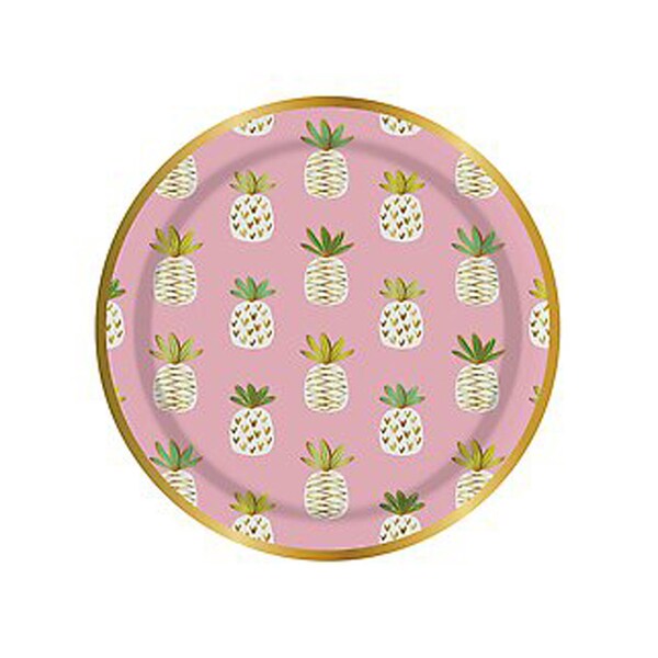 Pink Pineapple Paper Plates - Tropical Party Décor - Luau Party Ideas - Tiki Party