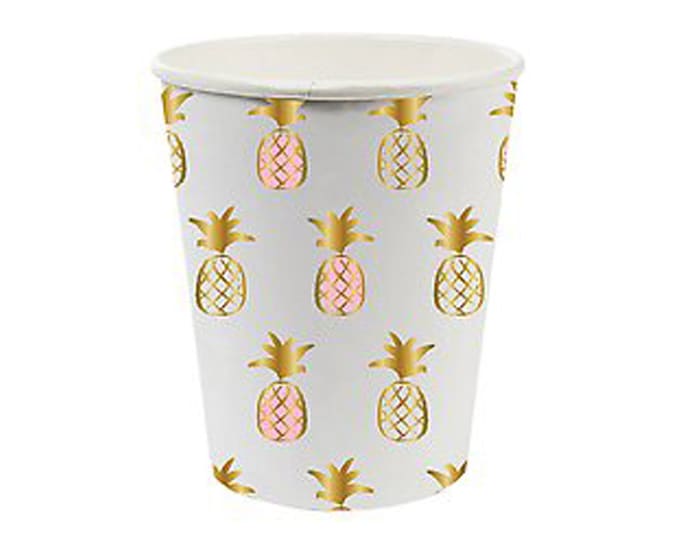 Pineapple Paper Cups (8 oz.) - Pineapple Birthday Décor - Birthday Ideas - Set of 8