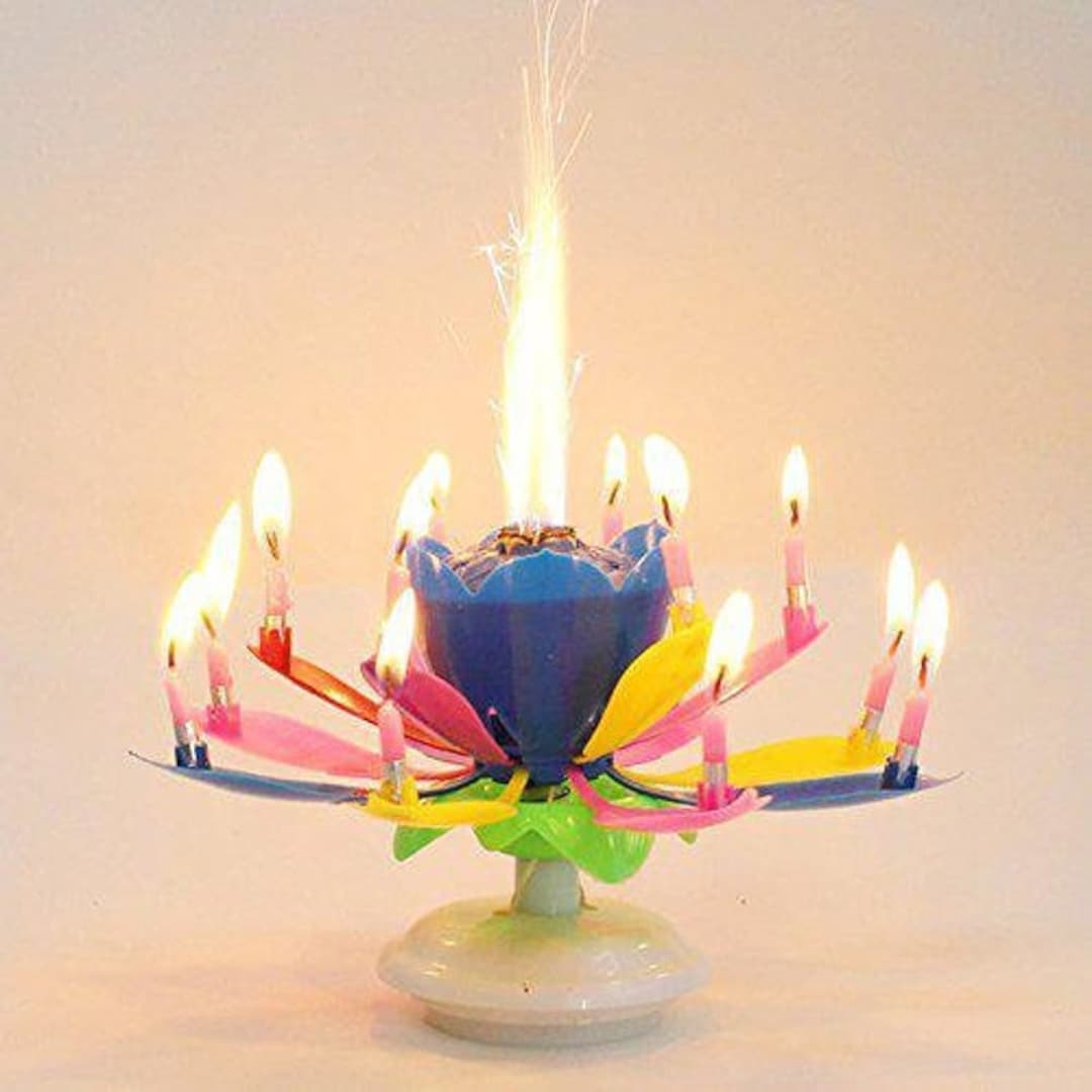 Pink Musical Flower Birthday Candles Lotus Flower Spinning Candles