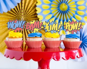 Comic Pop Cupcake Kit - Fiesta de cumpleaños de superhéroes - Decoración de fiesta de cumpleaños cómica - Ideas de fiesta de cumpleaños
